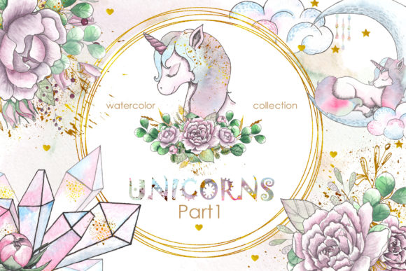 Unicorns Watercolor Collection for Crafts