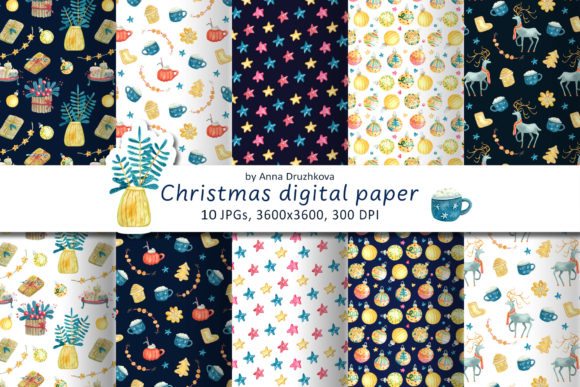 Watercolor Christmas Digital Paper Set: Patterns Review