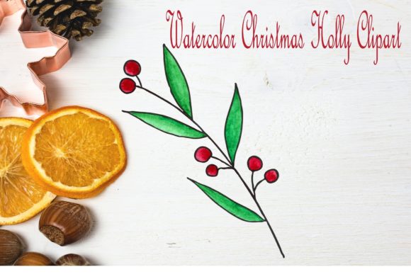 Watercolor Christmas Holly Clipart Print Review