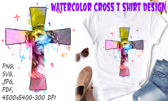 Watercolor Cross T Shirt Design: Premium Print Templates