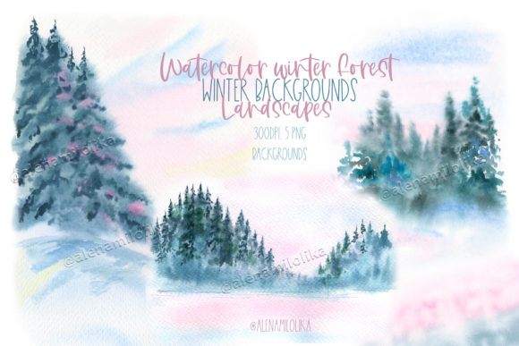 Watercolor Landscape: Winter Forest PNG for Backgrounds