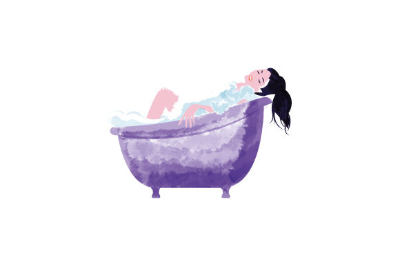 Woman in Bubble Bath Watercolor for Bathroom Branding